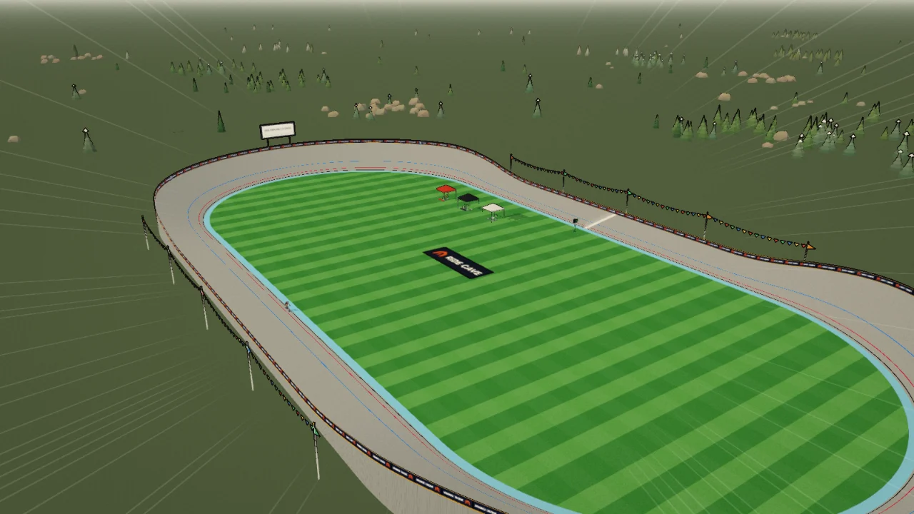 A velodrome built in the Ride Cave Track Builder, seen from the corner